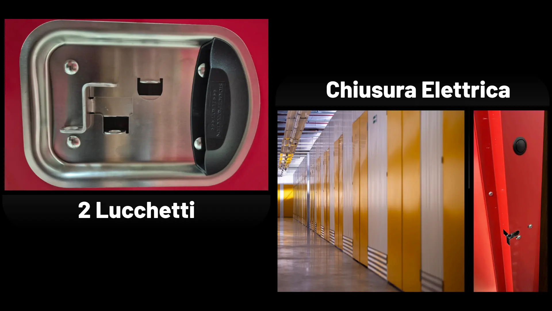 Chiusura a due lucchetti e chiusura elettrica per box self storage